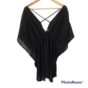 Black Swimsuit Coverup Lacy Crocheted Trim Women’s Size Medium